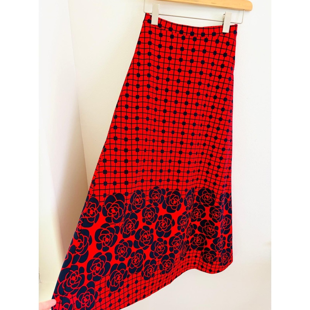 Vintage 70s Red Maxi Skirt Floral Mod Disco‎ Boho Kitsch XS High Waist Long - Picture 5 of 6